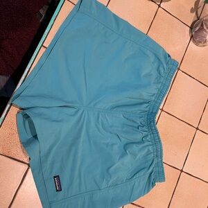 Patagonia Teal and Yellow Swim Trunks